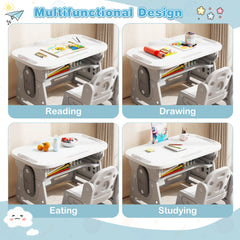 Kids Table and Chair Set with Tiltable Whiteboard and Book Stand-Grey