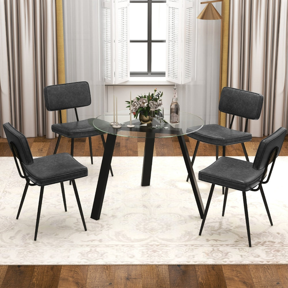 Kitchen Faux Leather Upholstered Dining Chair Set of 4 arranged around a dining table