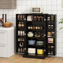 120cm Kitchen Pantry Cabinet with Doors and Adjustable Shelves-Black