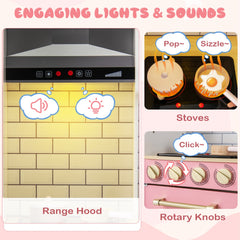 Kitchen Playset for Kids with Realistic Lights and Sounds-Pink