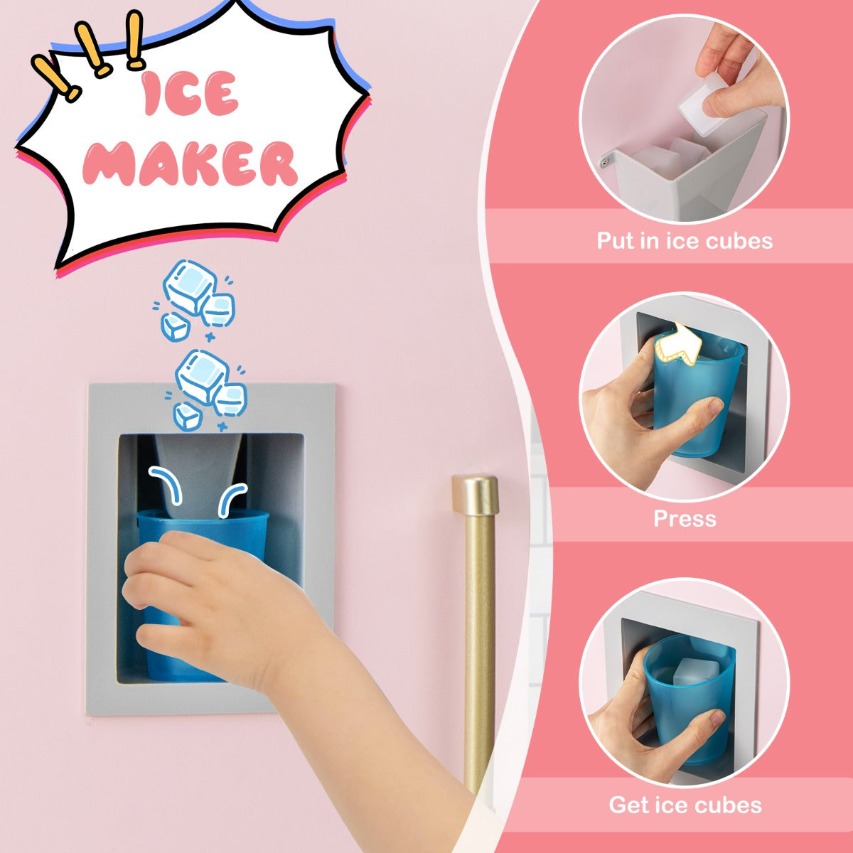 Kitchen Playset for Kids with Realistic Lights and Sounds-Pink