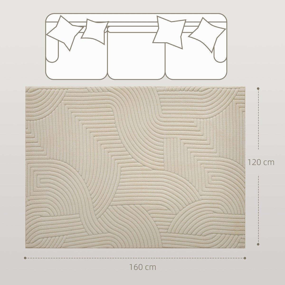 HOMCOM Modern Geometric Rug, Thick & Plush, Non-Slip, 160 x 120 cm - Cream, Living Room/Bedroom/Office