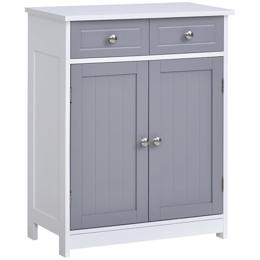kleankin 75x60cm Freestanding Bathroom Storage Cabinet Unit w/ 2 Drawers Cupboard Adjustable Shelf Metal Handles Traditional