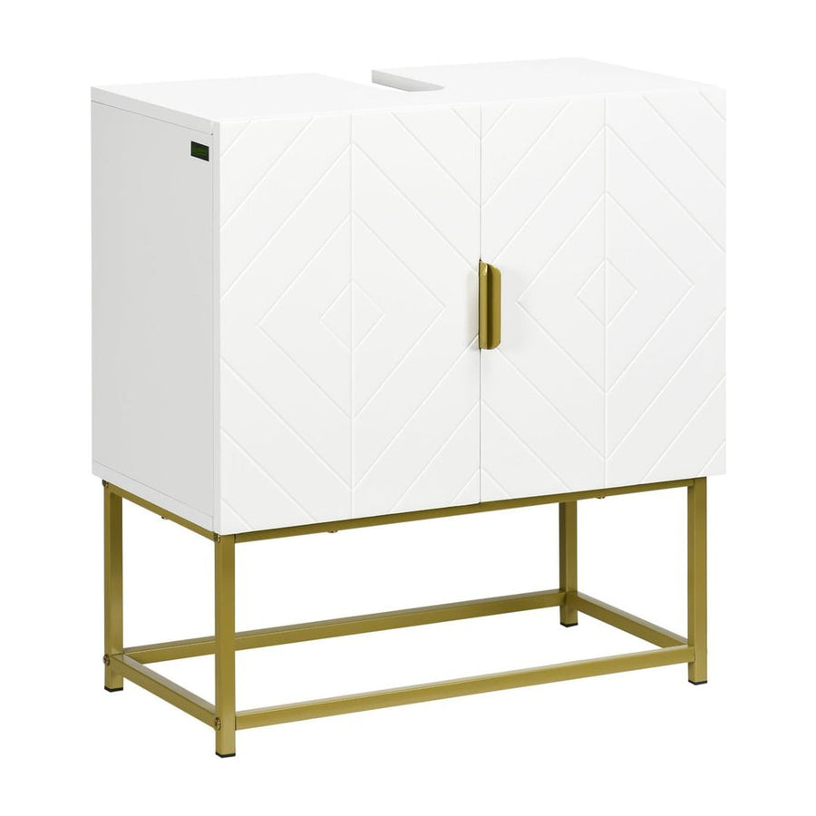kleankin Bathroom Mirror Cabinet Under Sink Storage Cabinet Basin Cupboard with 2 Doors and Gold Steel Legs