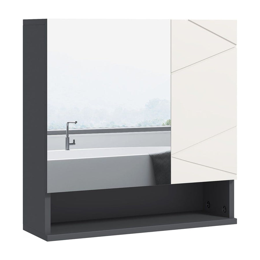 kleankin Bathroom Mirror Cabinet with a mirrored door and a light grey panelled door, mounted above a sink