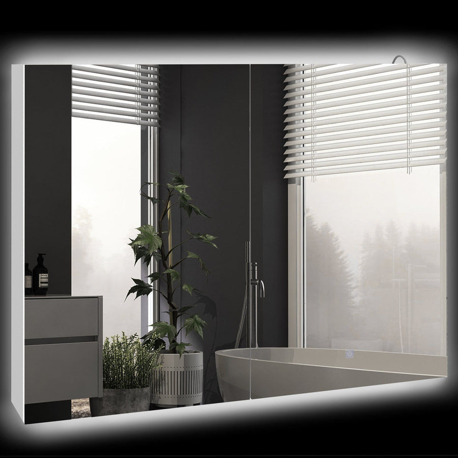 kleankin Bathroom Mirror Cabinet with Light in High Gloss