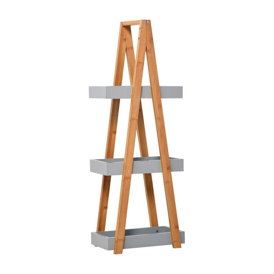 kleankin Bathroom Storage Shelves, a freestanding bamboo shelf unit with three grey tiers