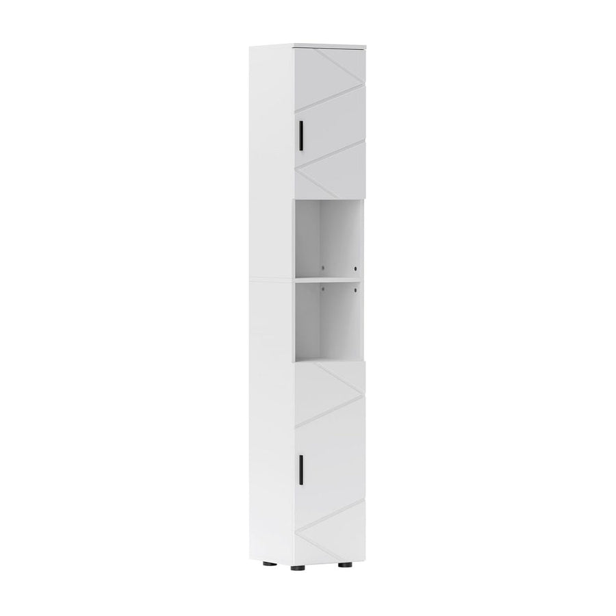 kleankin Line Embossed Tall Bathroom Storage Cabinet - White