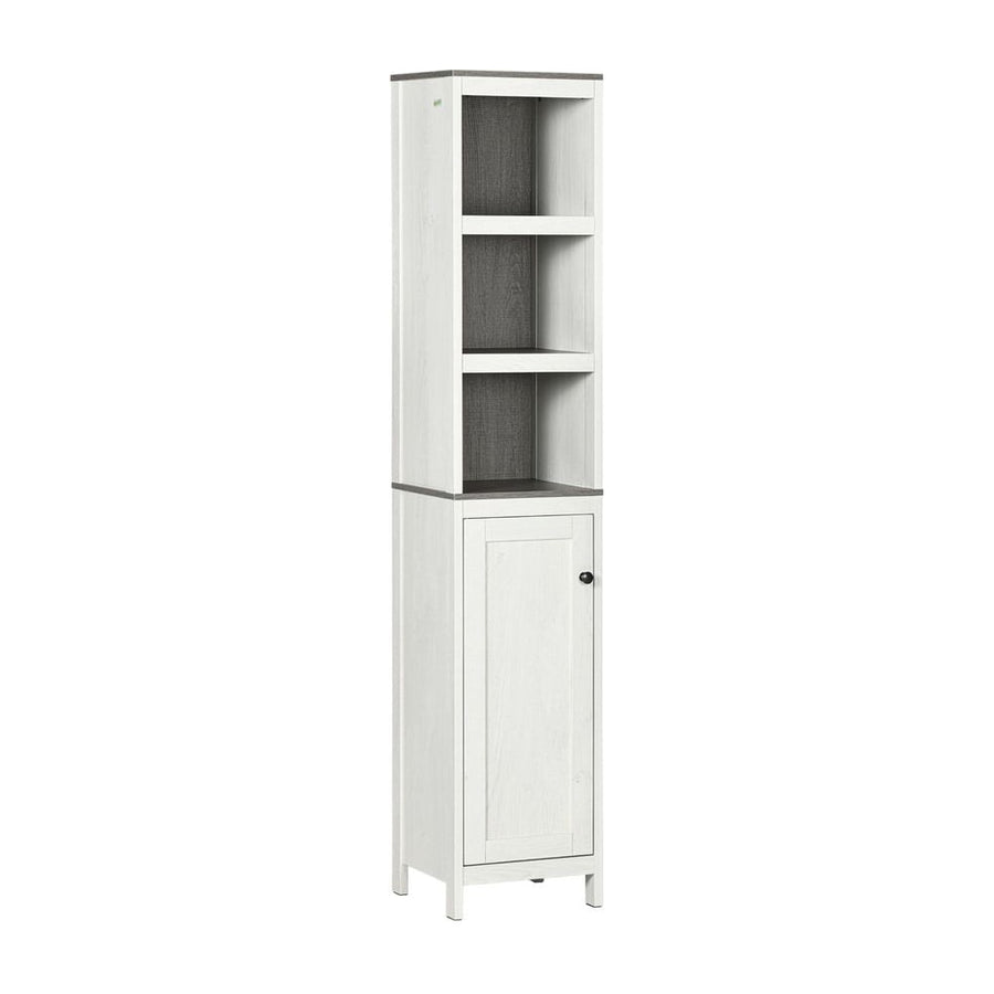 kleankin Tall Bathroom Storage Cabinet, Freestanding Tower Cabinet with 3 Open Shelves and Adjustable Shelf, Antique White