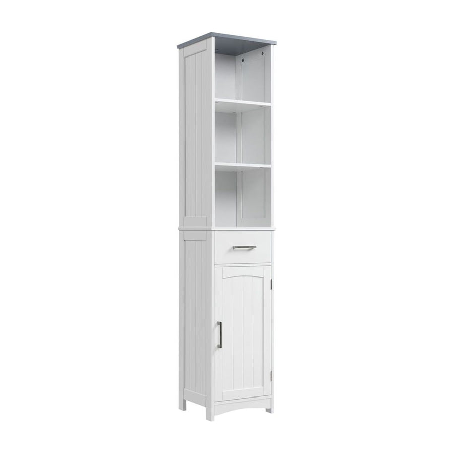 kleankin Tall Bathroom Storage Cabinet with 3 Tier Shelf, Cupboard, Drawer, Door, Freestanding Linen Tower, Slim Side