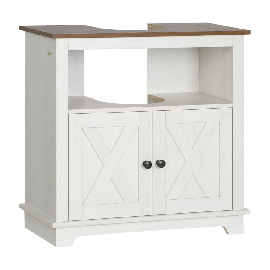 kleankin Under Sink Cabinet Bathroom Vanity Unit with Double Doors and Storage Shelves, 60 x 30 x 60cm, White