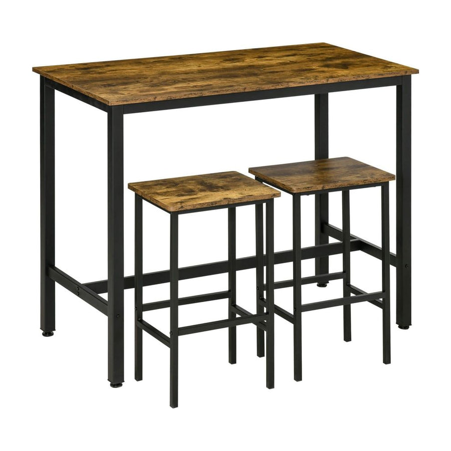 HOMCOM 120x60cm Bar Table Set, Breakfast Table with 2 Stools, 3-Piece Counter Height Dining Table & Chairs for Kitchen