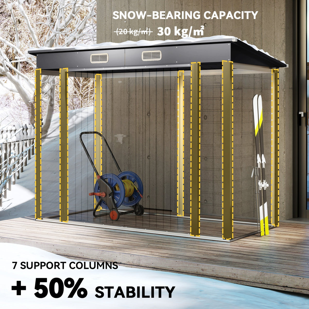 Outsunny 3.7 x 7.9ft Galvanised Steel Shed, with Latched Door and Padlock - Grey