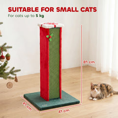 PawHut Cat Scratching Post for Indoor Cats, 81cm Tall Cat Scratcher with Sisal Rope, Hanging Bell Toy, Stable Base, Green & Red