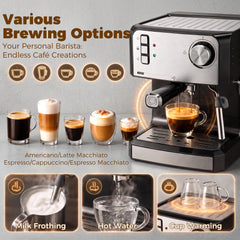 HOMCOM Espresso Machine, 20-Bar Semi Automatic Cappuccino Coffee Maker with Frother Wand, 1.6 L Water Tank, Black
