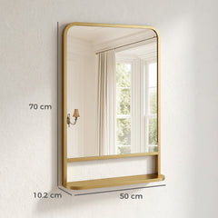 HOMCOM Modern Rectangular Wall Mirror with Storage Shelf, 70 x 50 cm, Gold Tone
