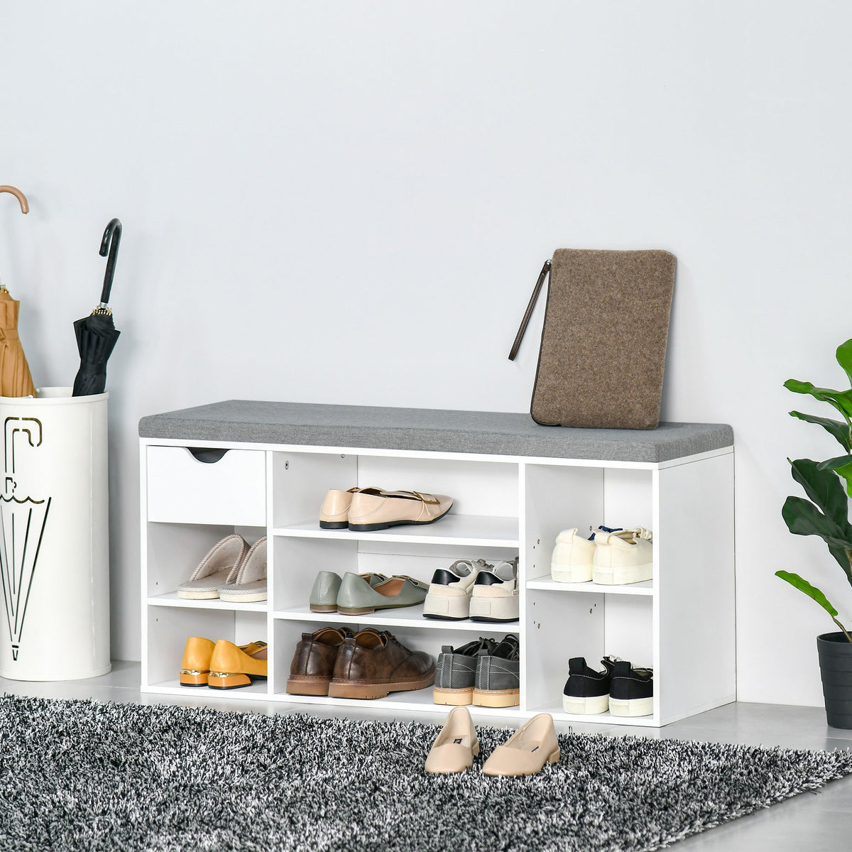 HOMCOM Shoe Storage Bench with Cushion - White