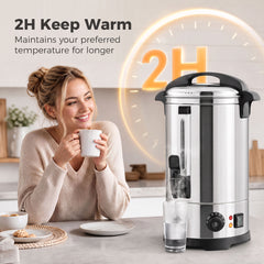 HOMCOM 13L Catering Urn, 2500W Stainless Steel Hot Water Boiler Dispenser with Thermostat, Keep Warm Function and Easy Pour Tap