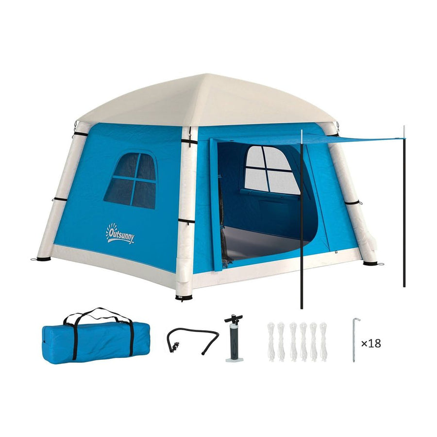 Outsunny Inflatable Camping Tent w/ Hand Pump, Easy Setup 1/2 Person Blow Up Tent Waterproof 190T Taffeta w/ Mesh Windows