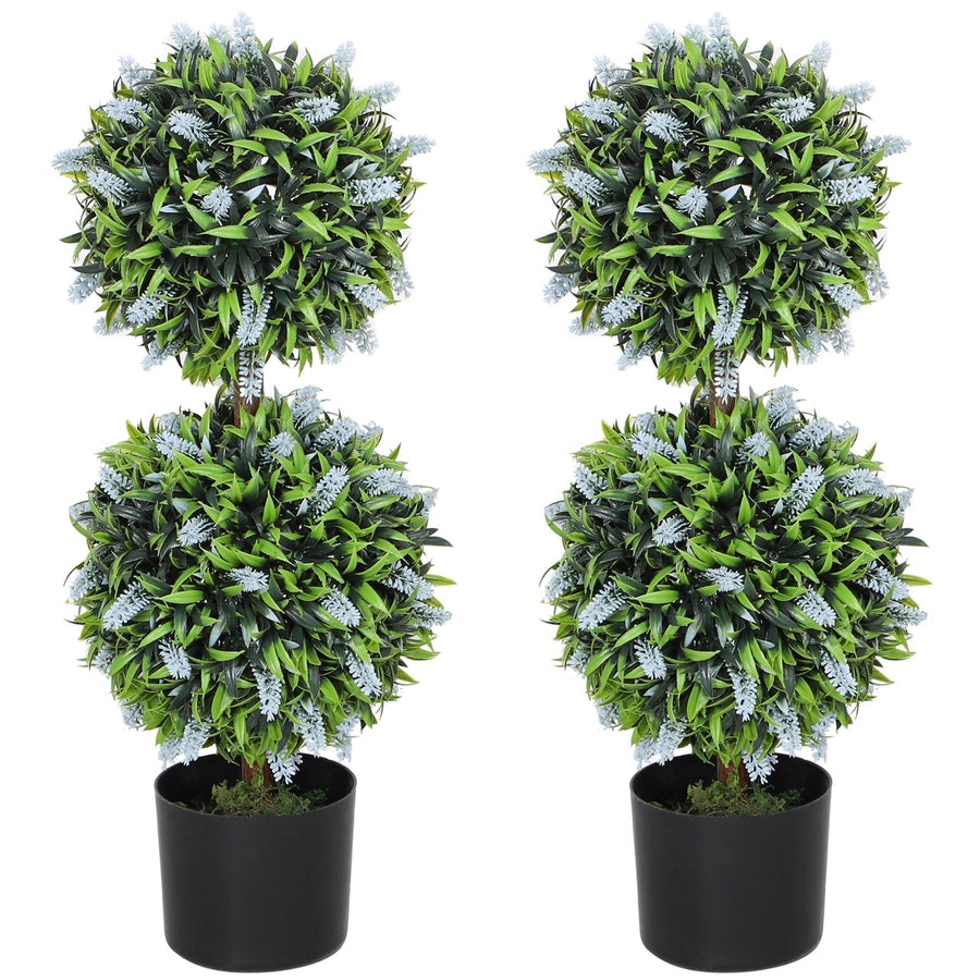 HOMCOM Set of 2 Decorative Artificial Plants Ball Trees with Lavender Flowers in Pot Fake Plants for Home Indoor Outdoor