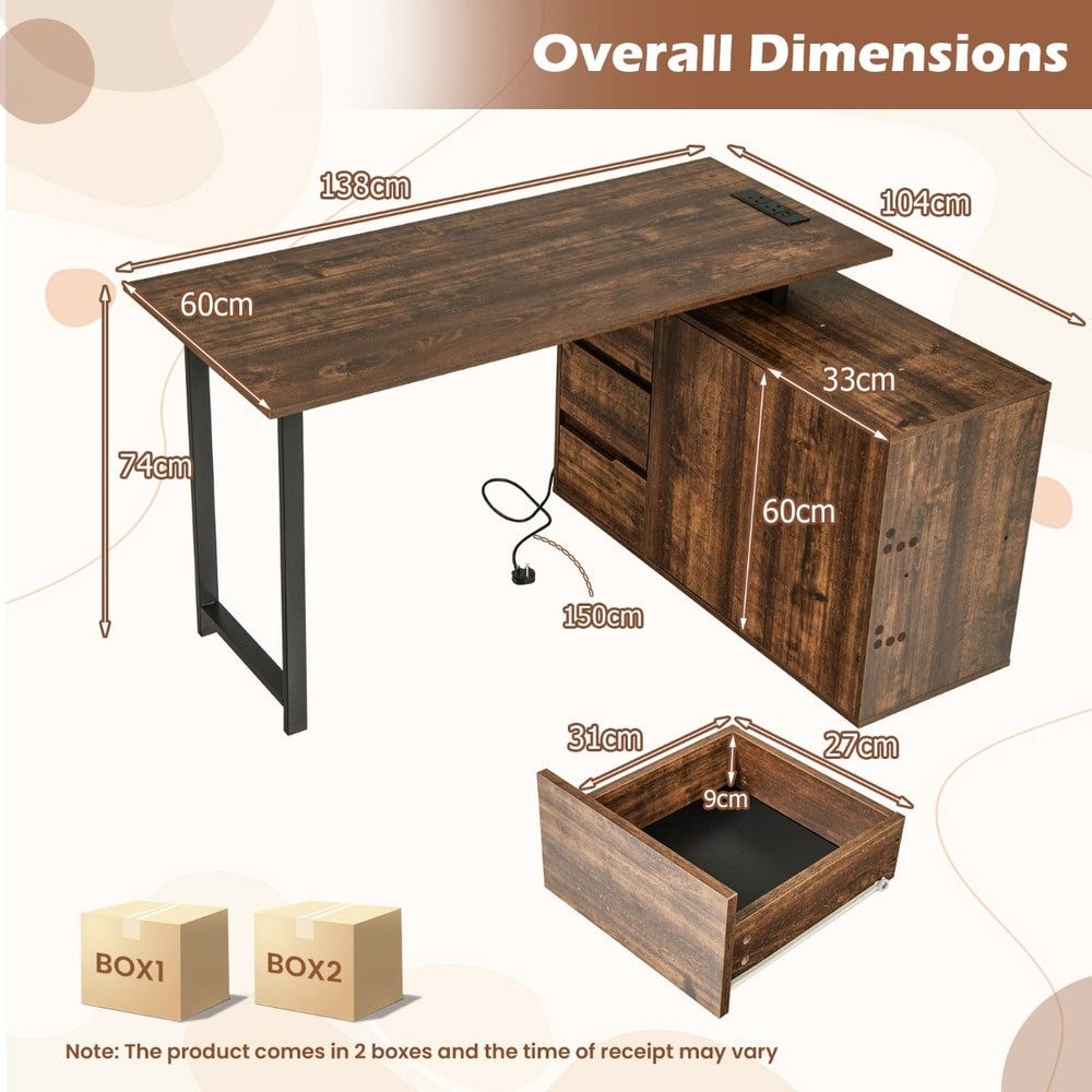 The office desk showing overall dimensions and two delivery boxes for the furniture unit