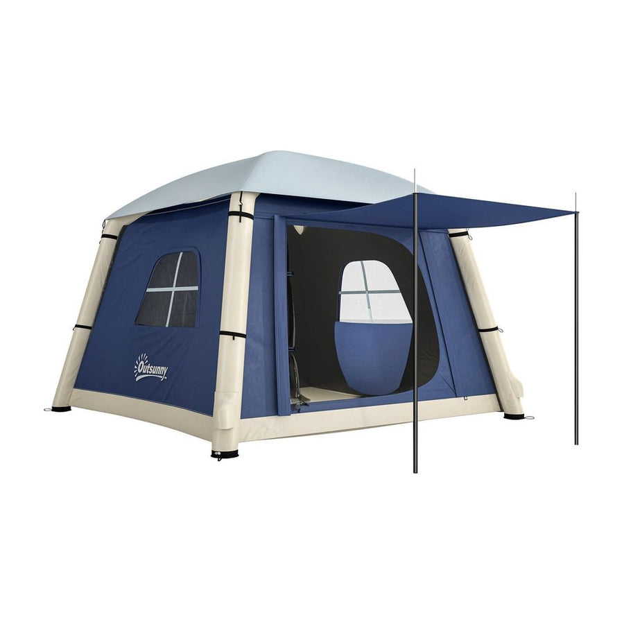 Outsunny Inflatable Camping Tent w/ Hand Pump, Easy Setup 1/2 Person Blow Up Tent, Dark Blue