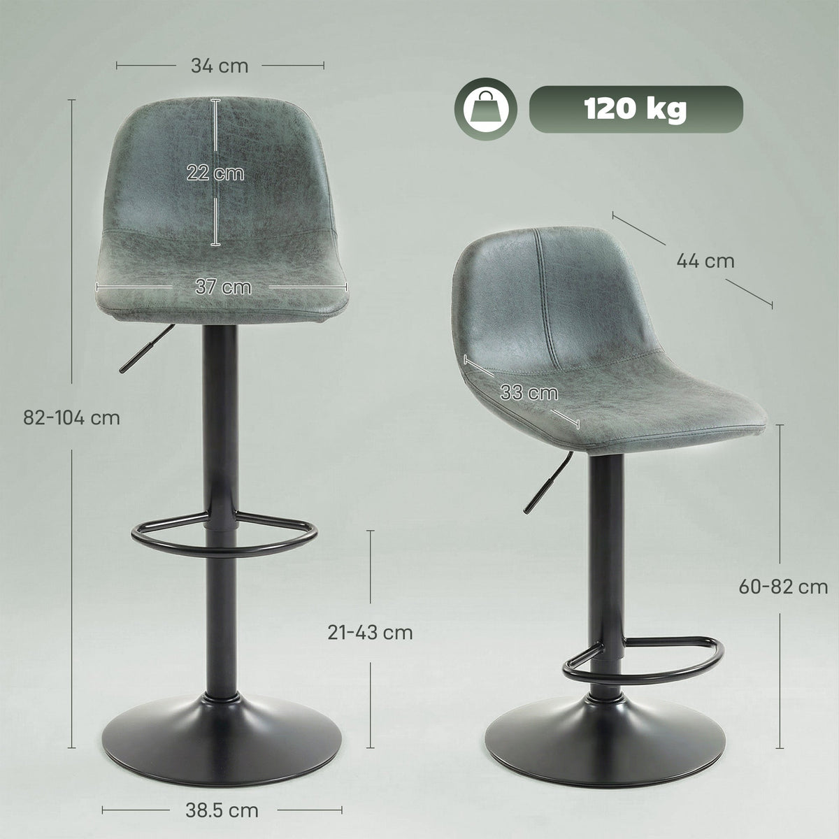 HOMCOM Bar Stools Set of 2, Modern Swivel Barstools with Footrest for Kitchen Island and Dining Room, Green