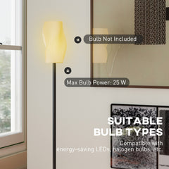 HOMCOM Floor Lamp for Living Room, 3D Printed Modern Standing Lamp with Flowing Curved Shade & Foot Switch, Minimalist Tall Pole Lampshade for Bedroom, Office, E27 Holder without Bulb (25W Max), White