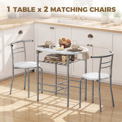 HOMCOM Three-Piece Compact Dining Set - White Marble Effect