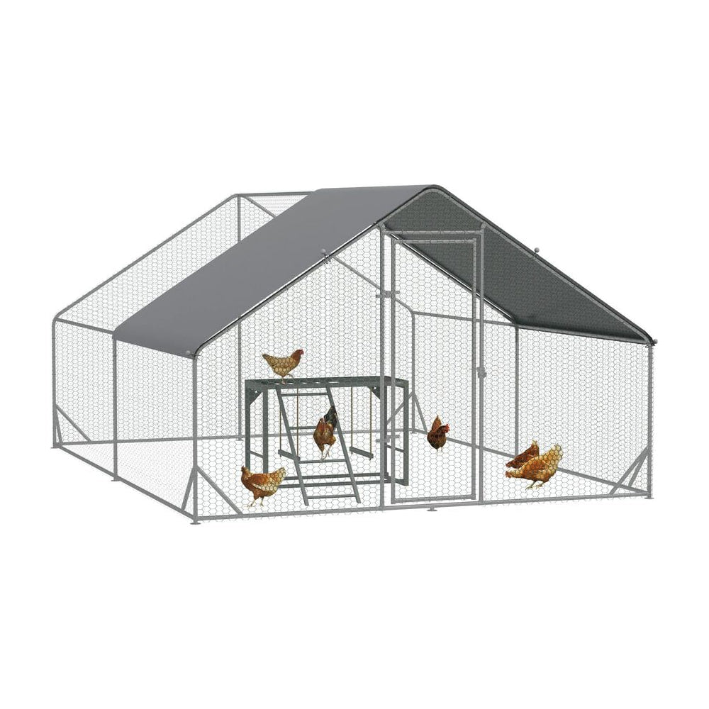 PawHut Walk In Chicken Run with Chicken Activity Shelf and Cover, 3 x 4 x 2m
