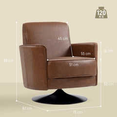 HOMCOM Upholstered Swivel Accent Chair with Thick Padding, Brown