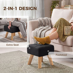 HOMCOM Linen-Look Square Padded Footstool - Black