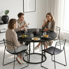 HOMCOM Dining Table Space Saving Kitchen Table Spliced Tabletop Conical Metal Base 120 cm Round Black