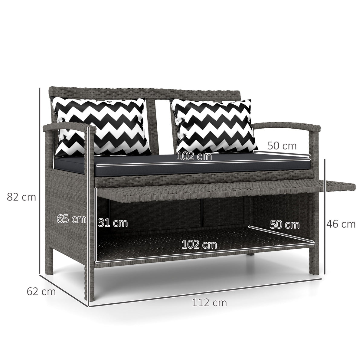 Outsunny 160L Storage Two-Seater Rattan Bench - Grey - product image 3