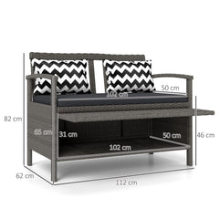 Outsunny 160L Storage Two-Seater Rattan Bench - Grey - product image 3