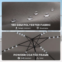 Outsunny 3 x 2 m Garden Parasol Umbrella with LED Solar Light, Parasol Cover, Outdoor Market Patio Umbrella, Dark Grey