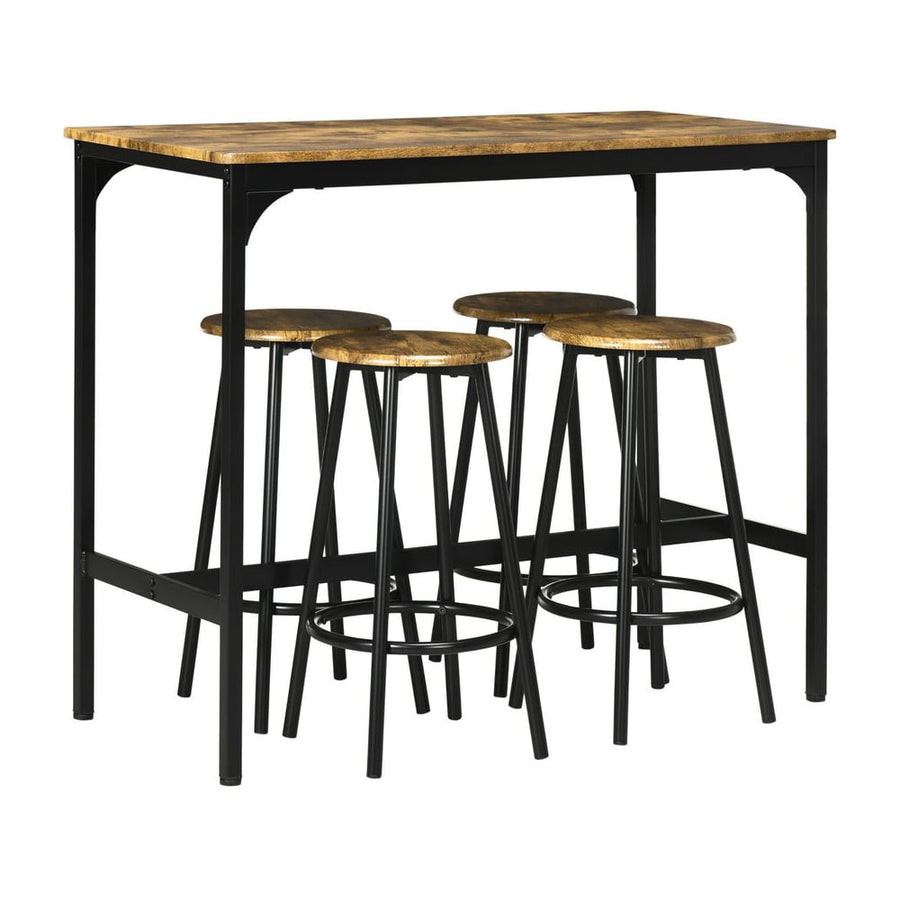 HOMCOM Five-Piece Industrial-Style Bar Table Set - Brown/Black