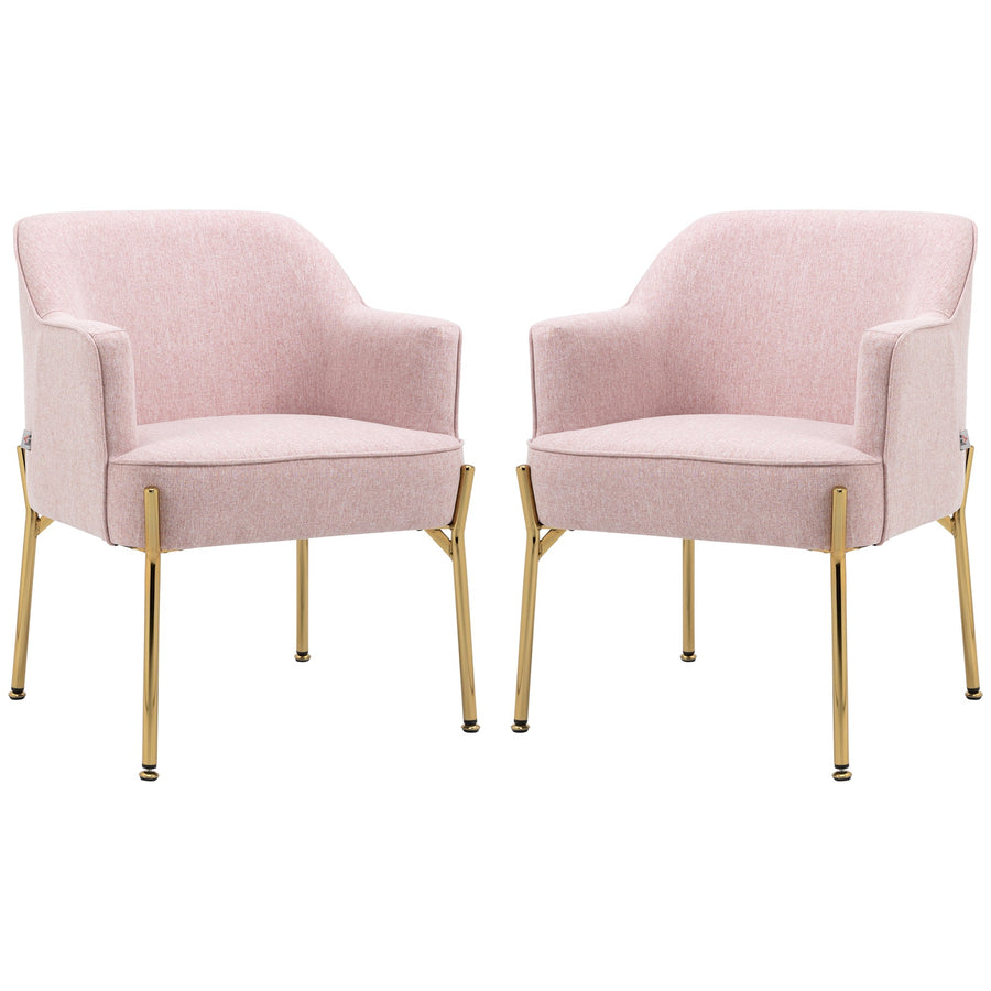 HOMCOM Accent Chair, Living Room Armchair, Vanity Chair with Gold Plating Metal Legs and Soft Padded Seat for Bedroom and Cafe, Set of 2, Pink