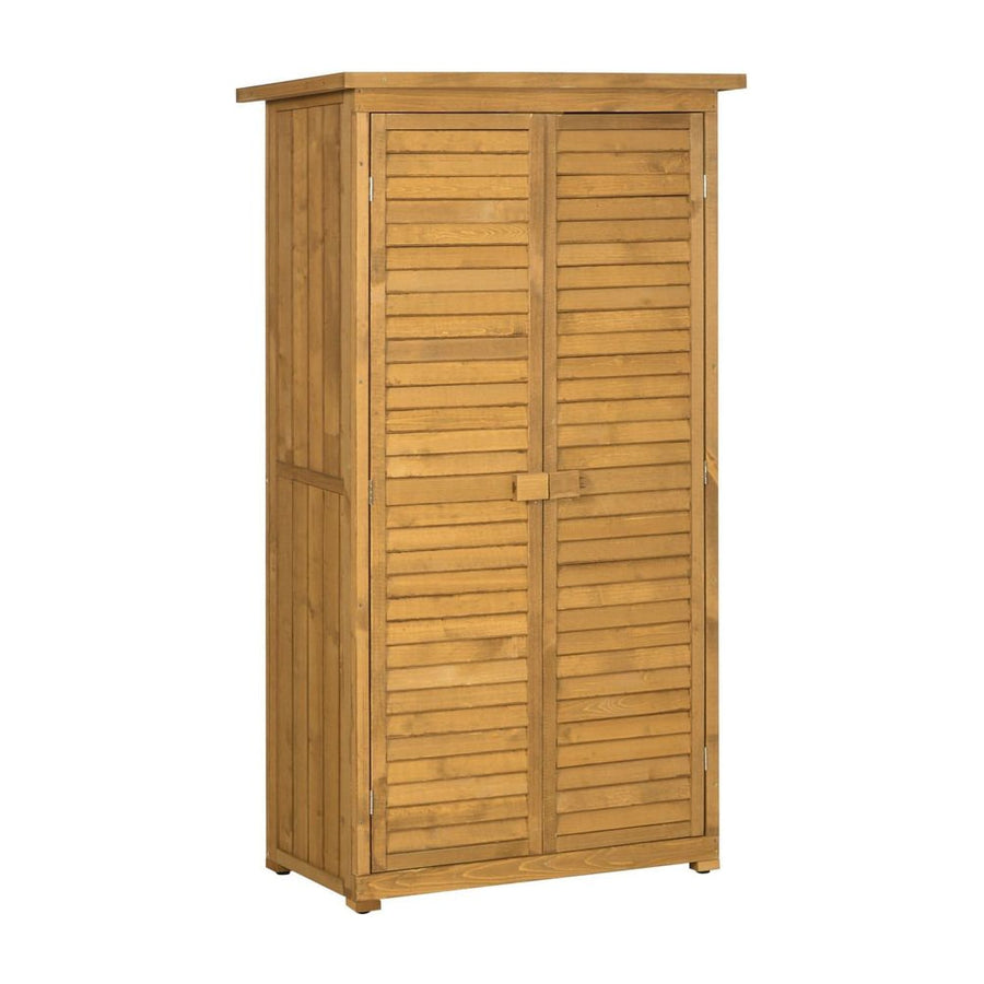 Outsunny Wooden Garden Storage Shed, Compact Utility Sentry Unit, 3-Tier Shelves Tool Cabinet Organizer with Asphalt Roof and