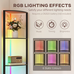 HOMCOM RGB LED Floor Lamp with Shelves, 4-Tier Dimmable Standing Lamp with Remote Control, Black