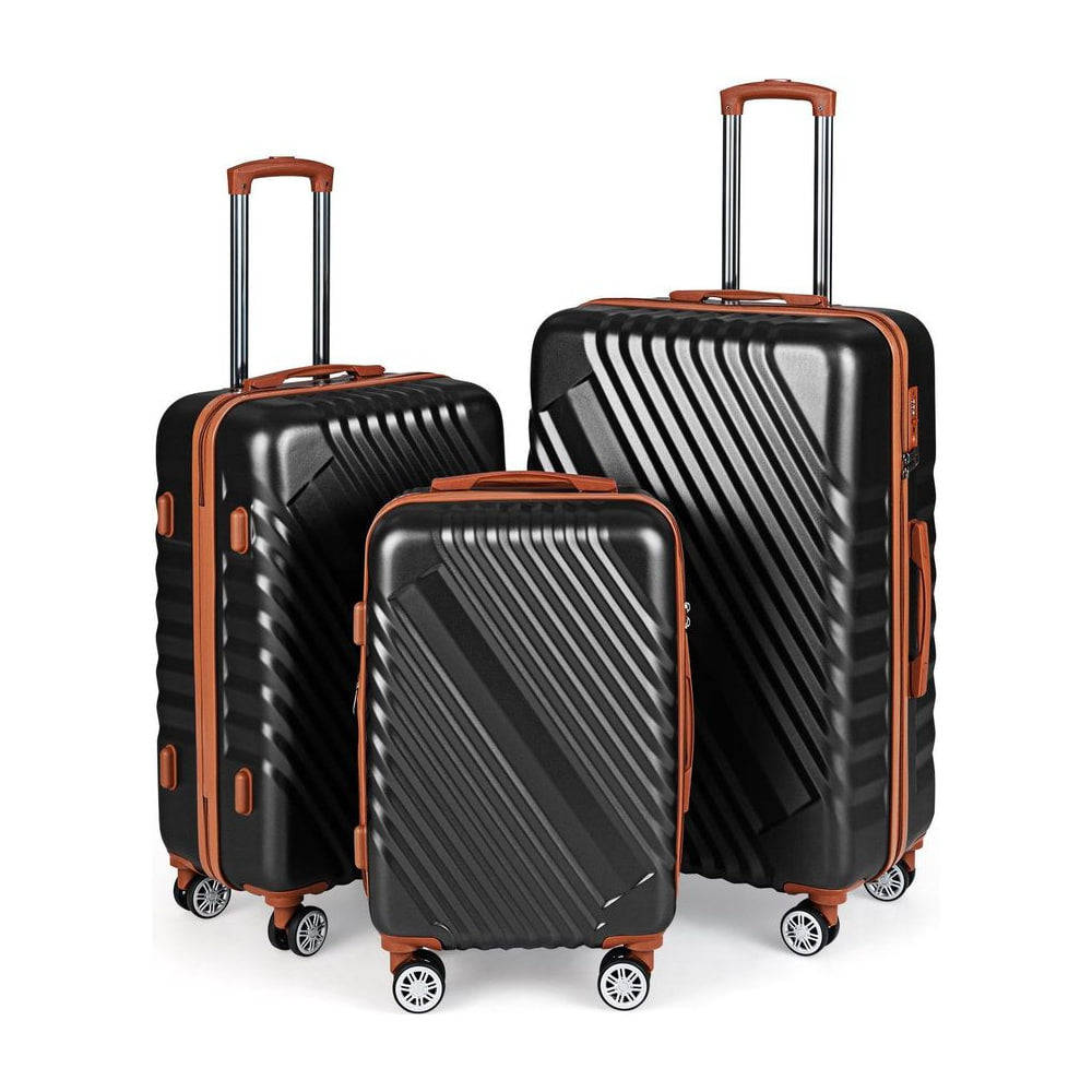 Large/Medium/Small Carry on Suitcase Sets in black with orange trim and extendable handles