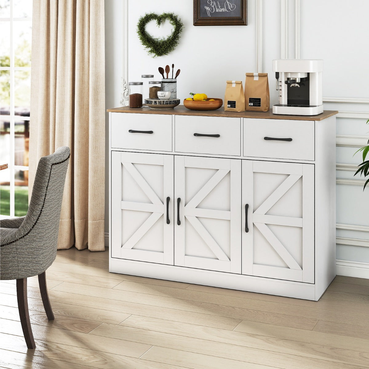 108cm Large Sideboard Storage Cabinet with Adjustable Shelves and Doors-White