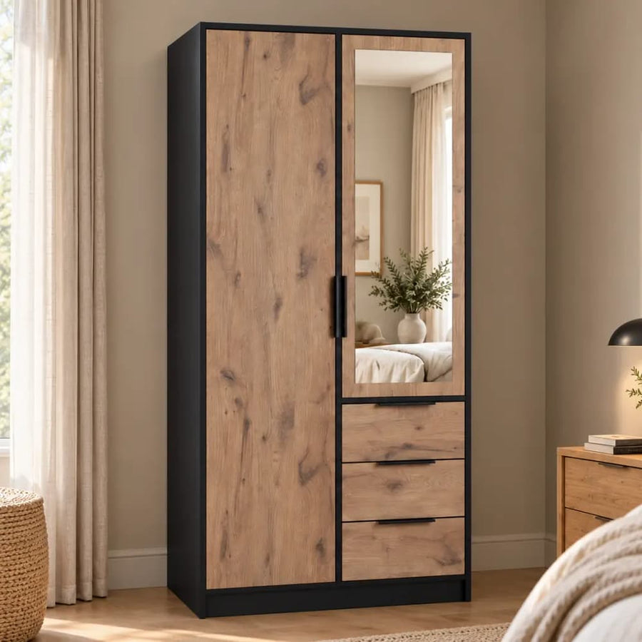 Lati Hinged Door Wardrobe 100cm in Oak Viking