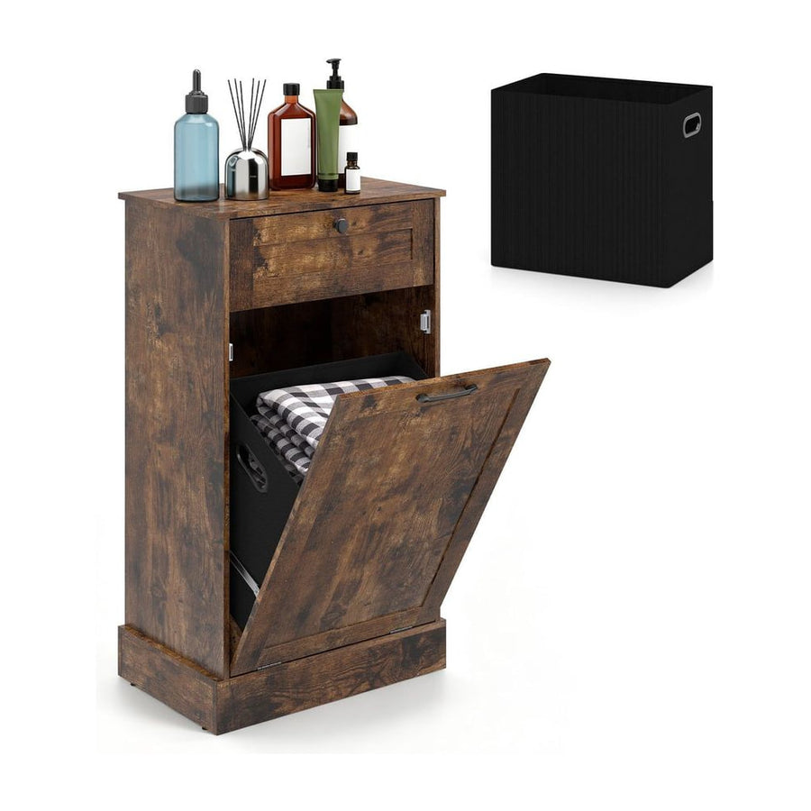 Laundry Cabinet with Tilt Out Hamper Drawer and Removable Bin for Bathroom-Rustic Brown