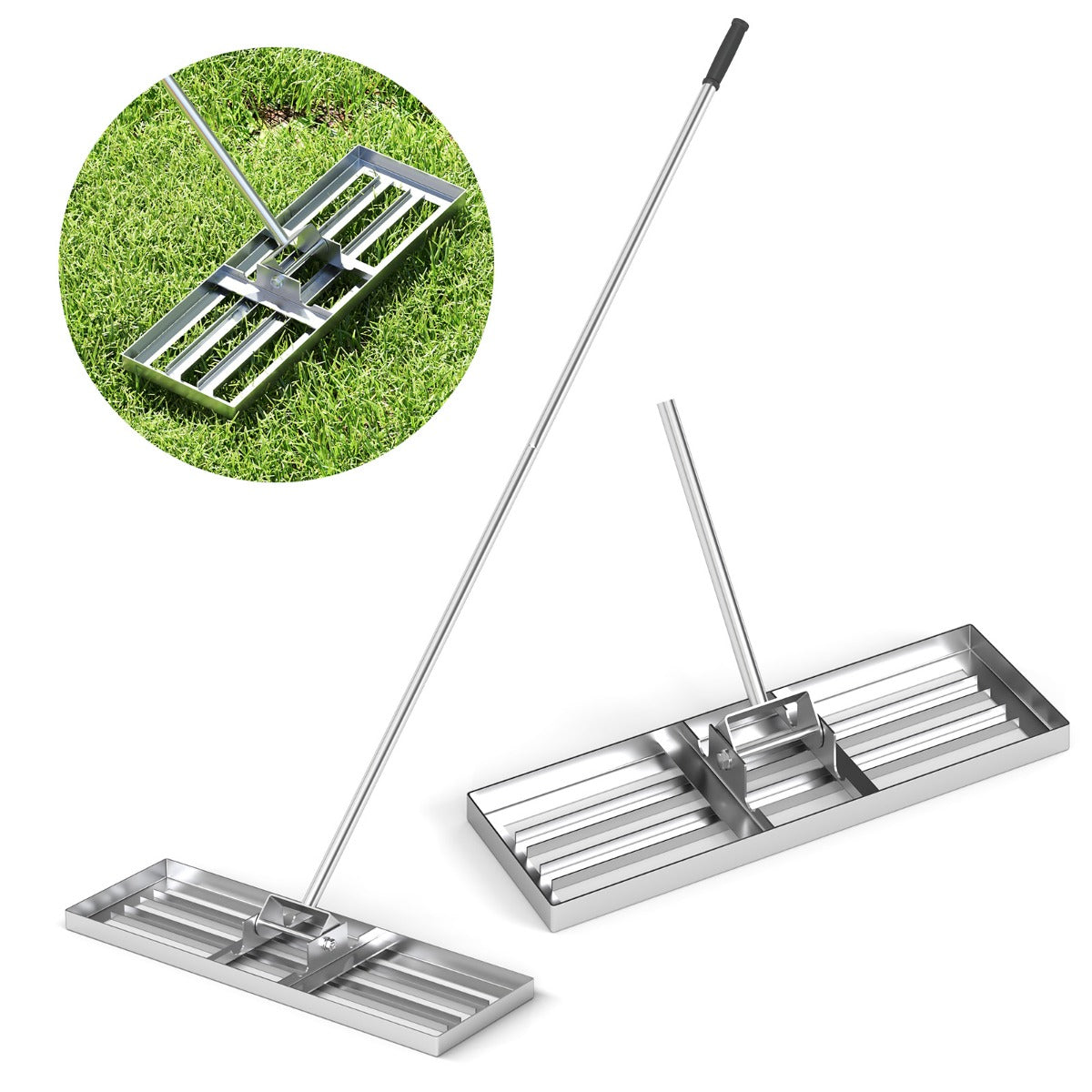 75/91/106 x 25cm Lawn Leveling Rak with Ergonomic Handle-106 x 25 cm-Silver