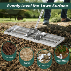 75/91/106 x 25cm Lawn Leveling Rak with Ergonomic Handle-75 x 25 cm-Silver