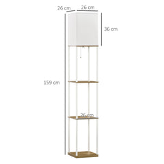 HOMCOM Modern Floor Lamp with Shelves, 3 Layer Shelf Tall Standing Lamp with Fabric Lampshade, Pull Chain Switch for Living Room, Bedroom, Bulb not Included, White