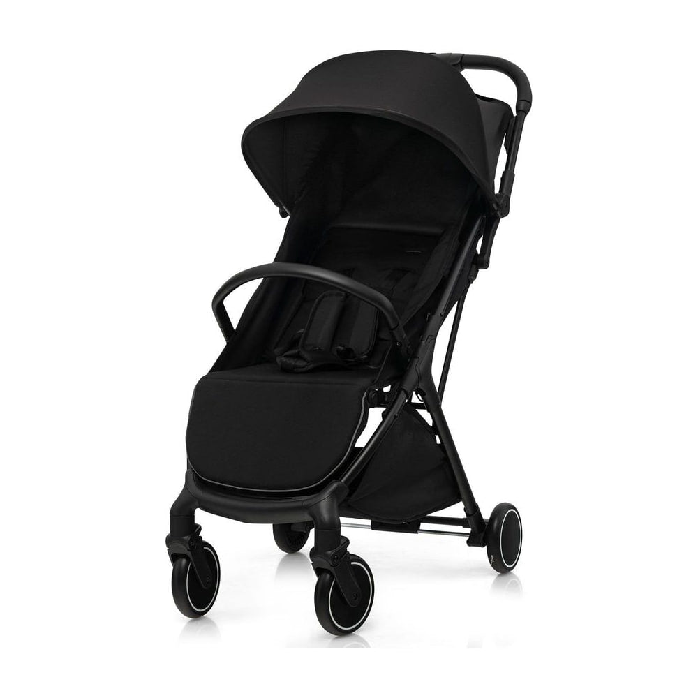 Lightweight Baby Stroller with Detachable Seat Cover, a black stroller with a canopy and harness
