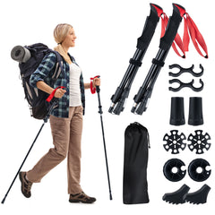 Lightweight Tri-fold Walking Sticks with Flip Lock and EVA Foam Handle-Red