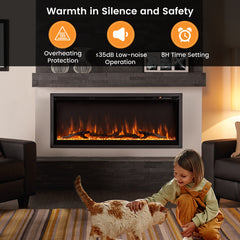 Linear Electric Fireplace with Log and Crystal Decor and Remote Contro-106 cm